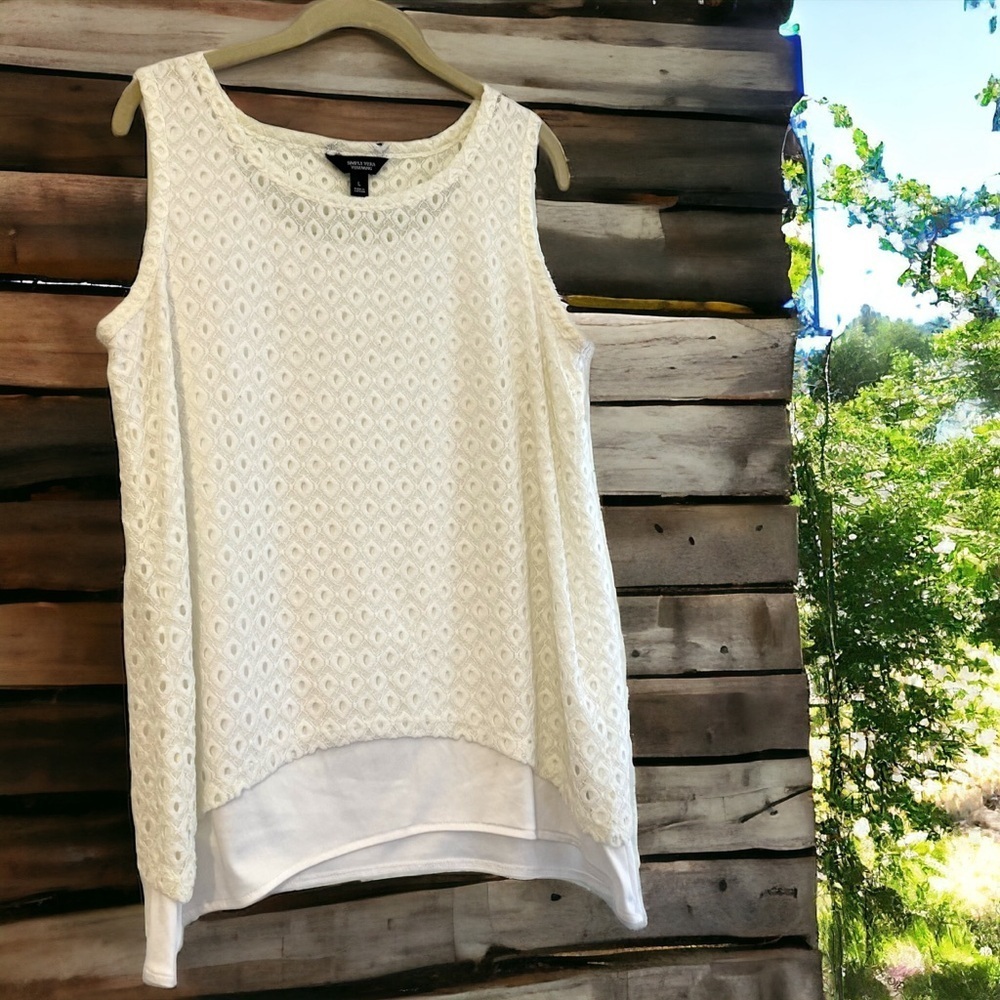 Simply Vera Vera Wang White Eyelet Layered Sleeveless Top L - Picture 12 of 16